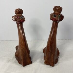 Vintage Dog Figurine Pair Faux Wood Mid Century Style Retro Decor Hong Kong